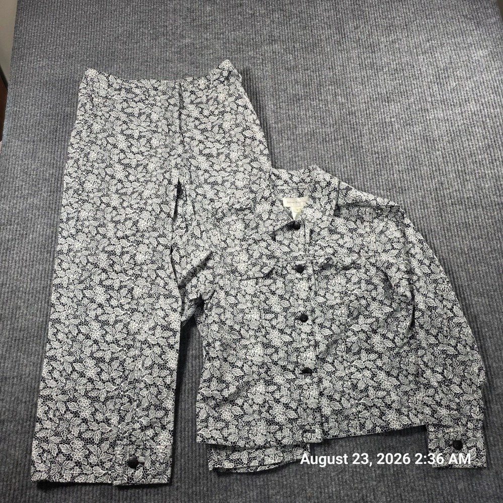 Susan Bristol Womens 2 Piece Set Jacket and Pants Black White Small 8 vintage